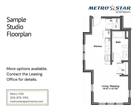 Floor plan for studio, 1 bath, 430 sqft